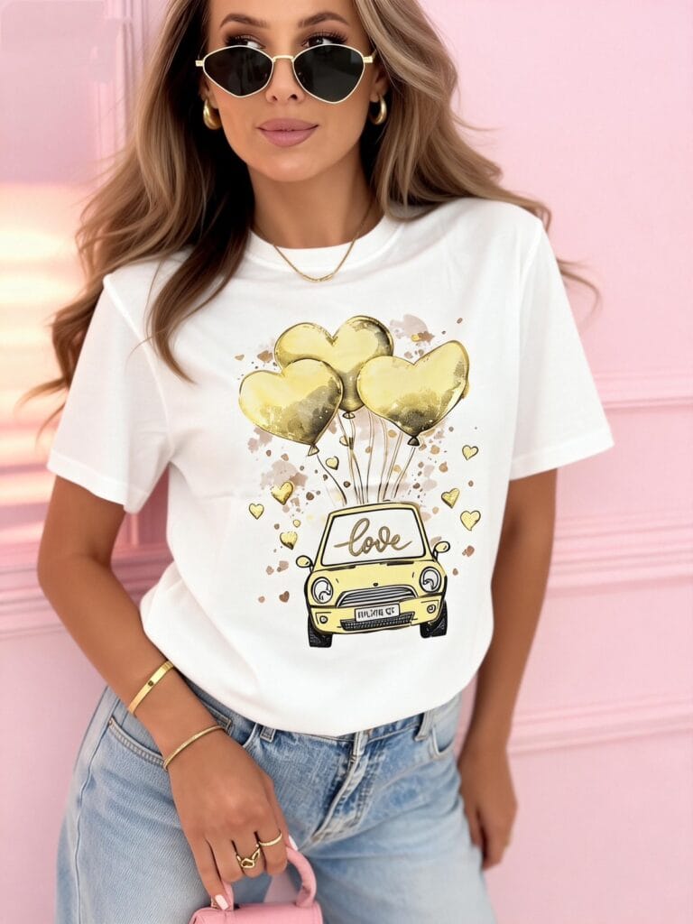 majica bela kratek rokav z rumenim potiskom