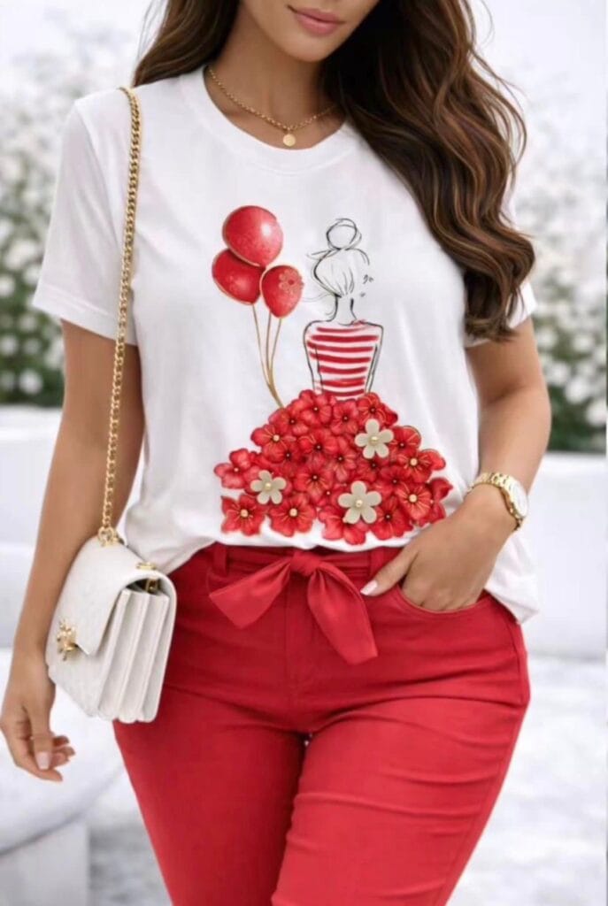 majica basic bela z rdečim potiskom